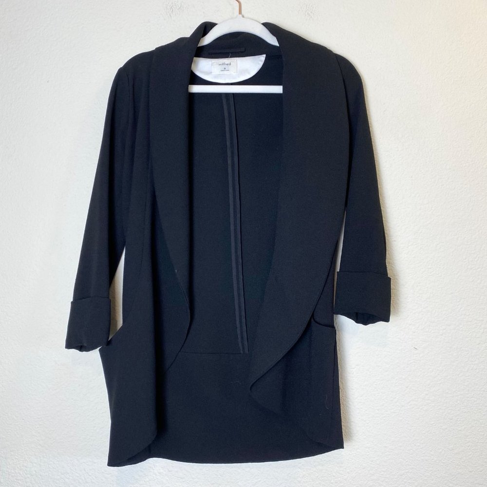 Aritzia Wilfred Chevalier Blazer Jacket Quarter Sleeve Open Front Cardigan Black - Picture 4 of 8